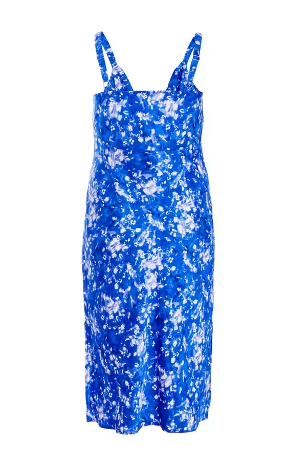 Quiz Clothing Dresses Curve Blue Ditsy Floral Satin Midaxi Dress 8211 Women