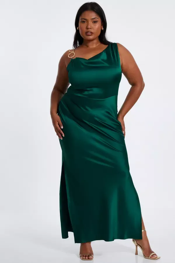 Quiz Clothing Dresses Curve Bottle Green Satin Ruched Midi Dress 8211 Women