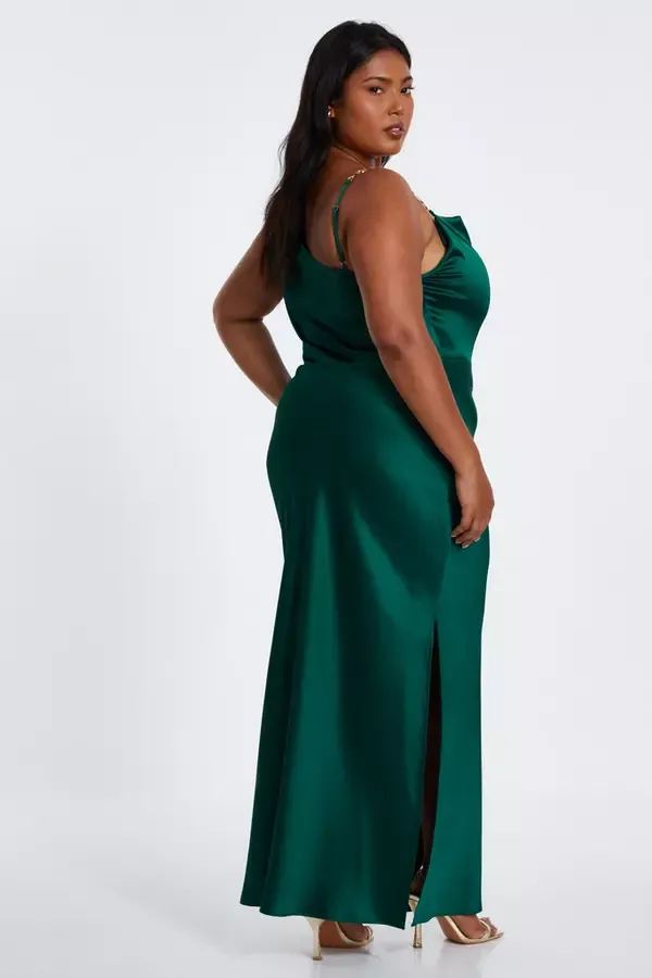 Quiz Clothing Dresses Curve Bottle Green Satin Ruched Midi Dress 8211 Women