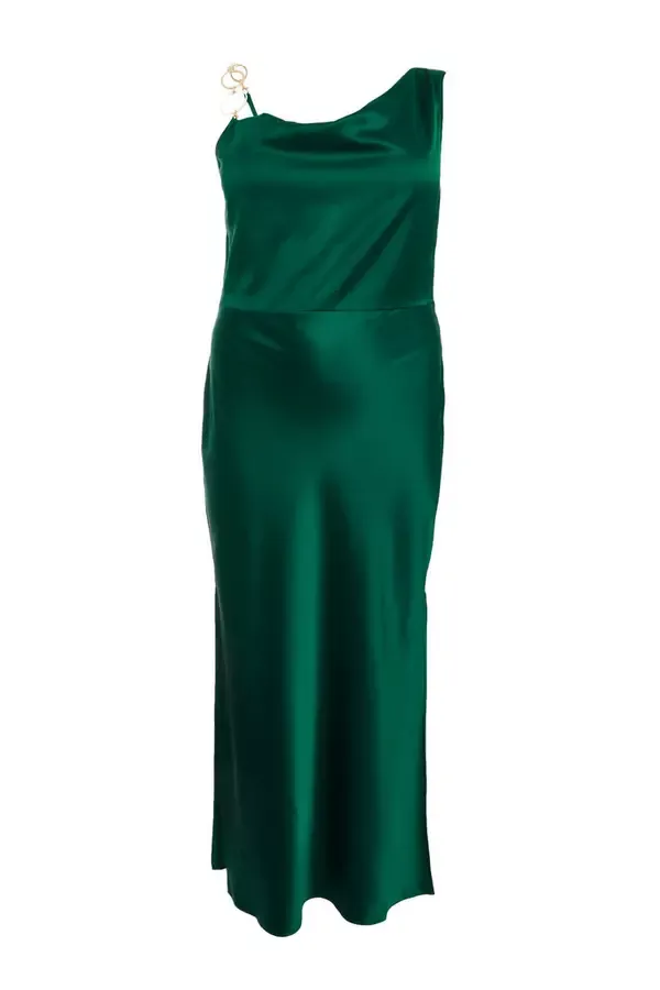 Quiz Clothing Dresses Curve Bottle Green Satin Ruched Midi Dress 8211 Women