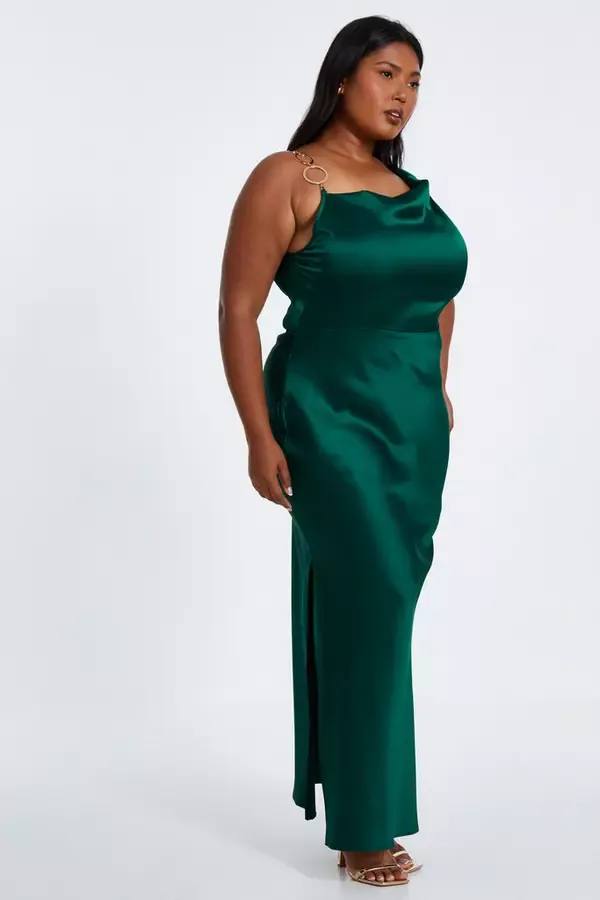 Quiz Clothing Dresses Curve Bottle Green Satin Ruched Midi Dress 8211 Women