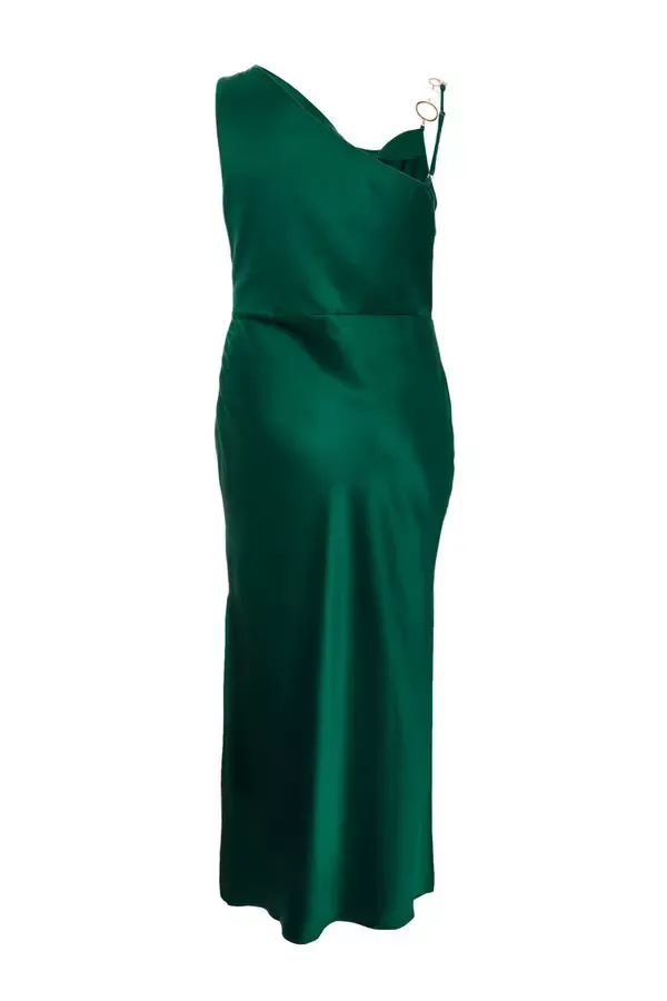 Quiz Clothing Dresses Curve Bottle Green Satin Ruched Midi Dress 8211 Women