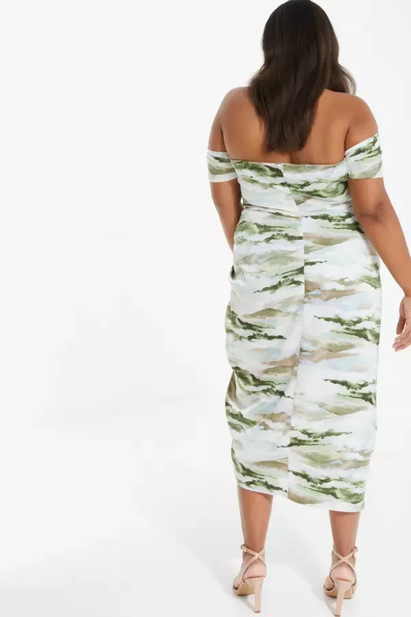 Quiz Clothing Dresses Curve Green Marble Print Bardot Midi Dress 8211 Women