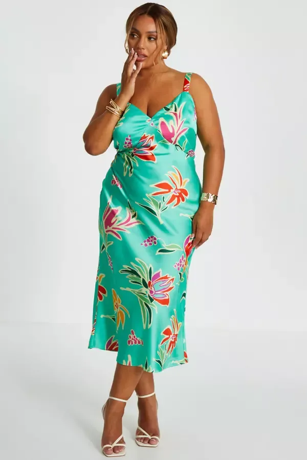 Quiz Clothing Dresses Curve Mint Tropical Print Midaxi Dress 8211 Women