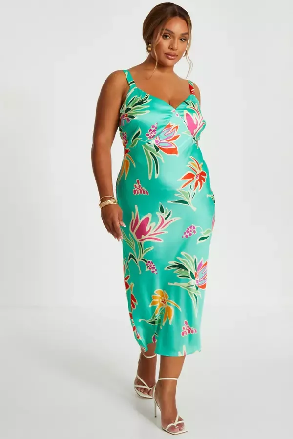 Quiz Clothing Dresses Curve Mint Tropical Print Midaxi Dress 8211 Women