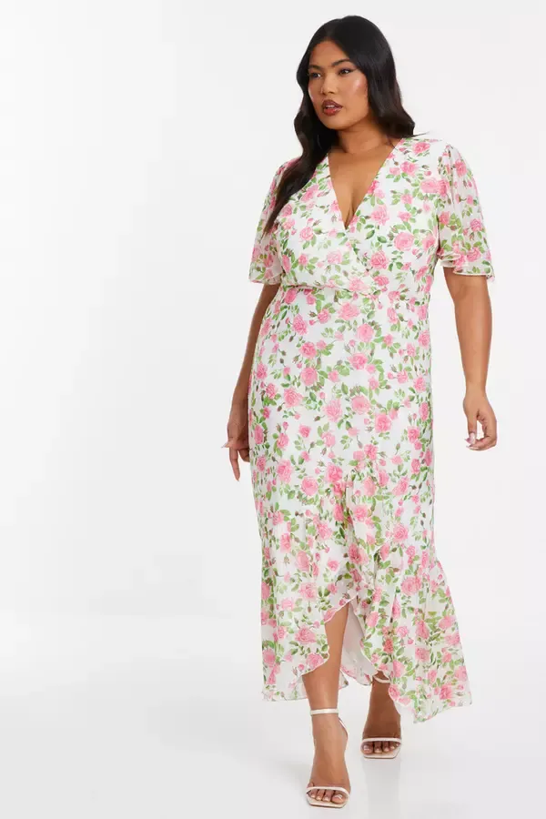 Quiz Clothing Dresses Curve Pink Floral Wrap Maxi Dress 8211 Women