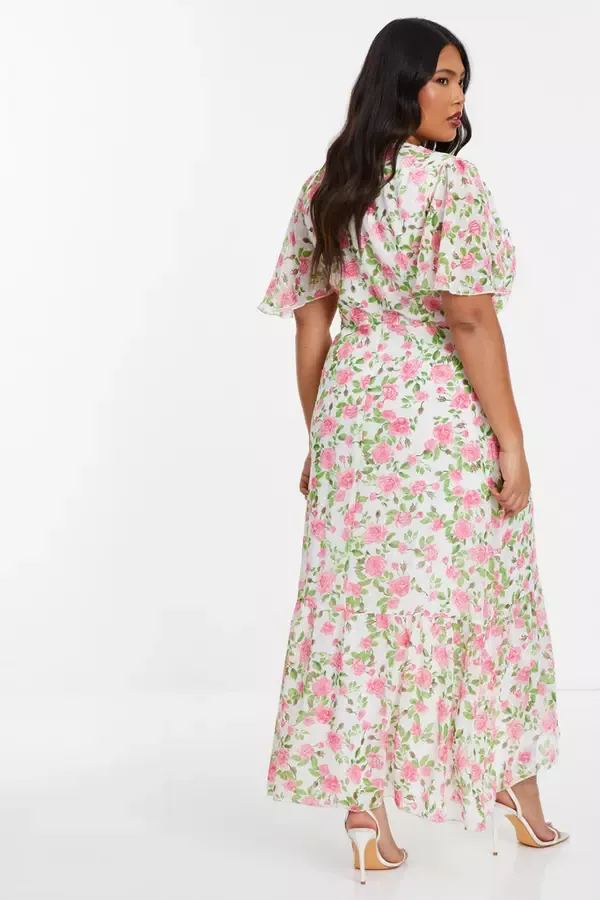 Quiz Clothing Dresses Curve Pink Floral Wrap Maxi Dress 8211 Women