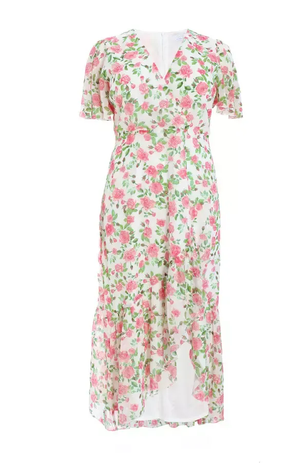 Quiz Clothing Dresses Curve Pink Floral Wrap Maxi Dress 8211 Women