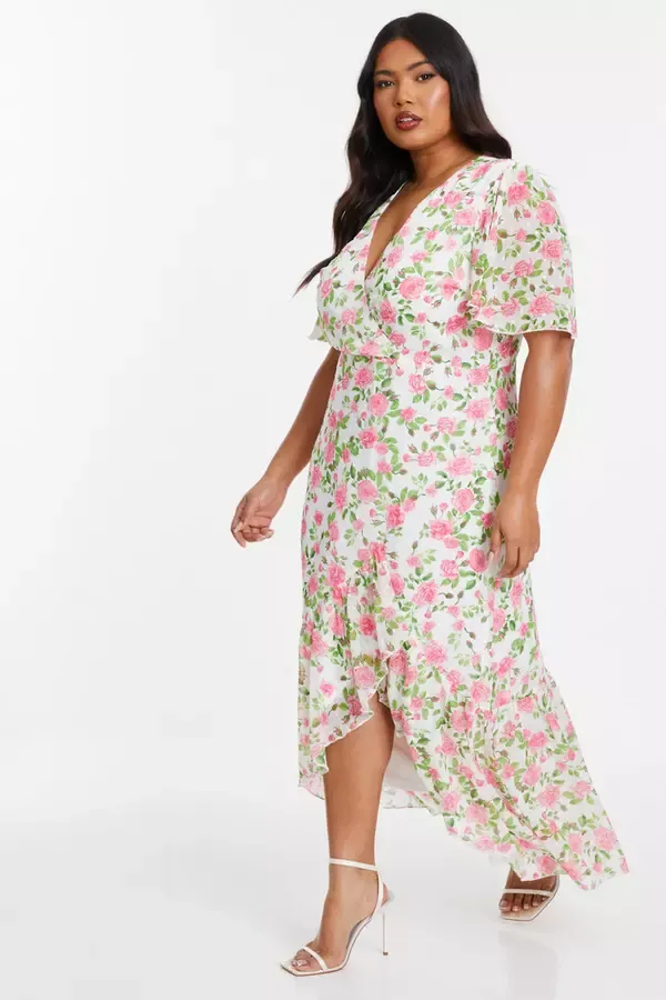 Quiz Clothing Dresses Curve Pink Floral Wrap Maxi Dress 8211 Women