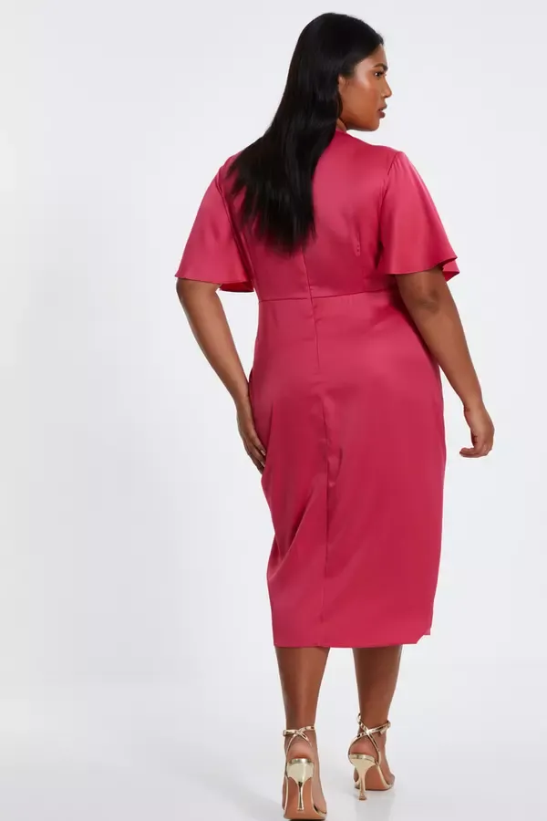 Quiz Clothing Dresses Curve Raspberry Satin Wrap Midi Dress 8211 Women