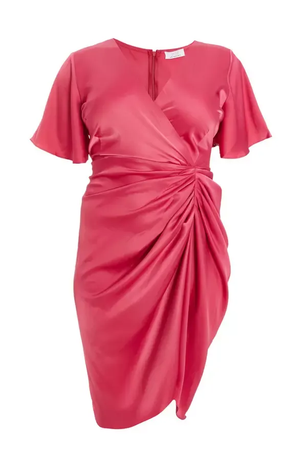 Quiz Clothing Dresses Curve Raspberry Satin Wrap Midi Dress 8211 Women