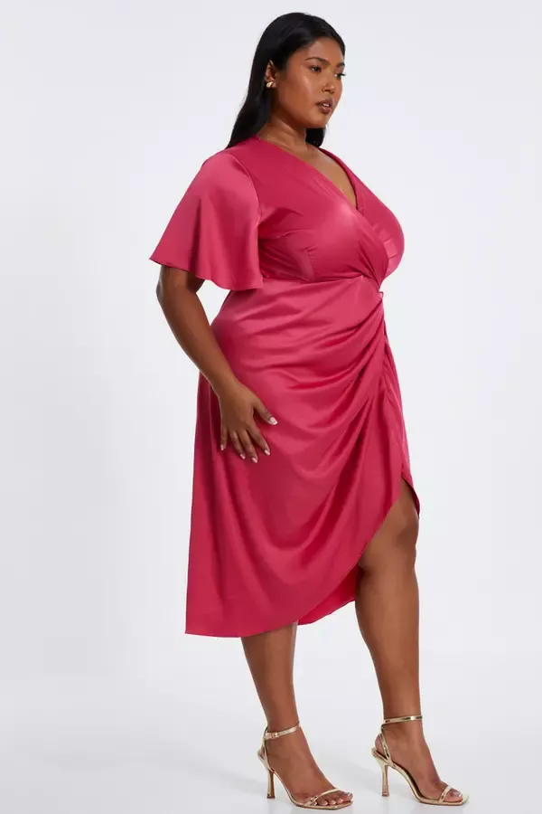 Quiz Clothing Dresses Curve Raspberry Satin Wrap Midi Dress 8211 Women