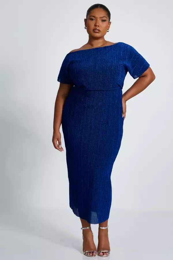 Quiz Clothing Dresses Curve Royal Blue Pleated Midi Dress 8211 Women