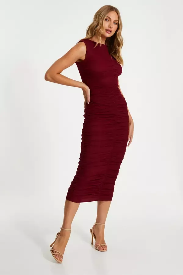 Quiz Clothing Dresses Dark Red Ruched Front Midaxi Dress 8211 Women