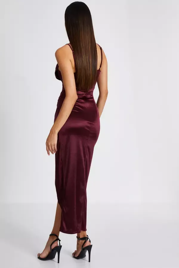 Quiz Clothing Dresses Dark Red Satin Corset Midi Dress 8211 Women