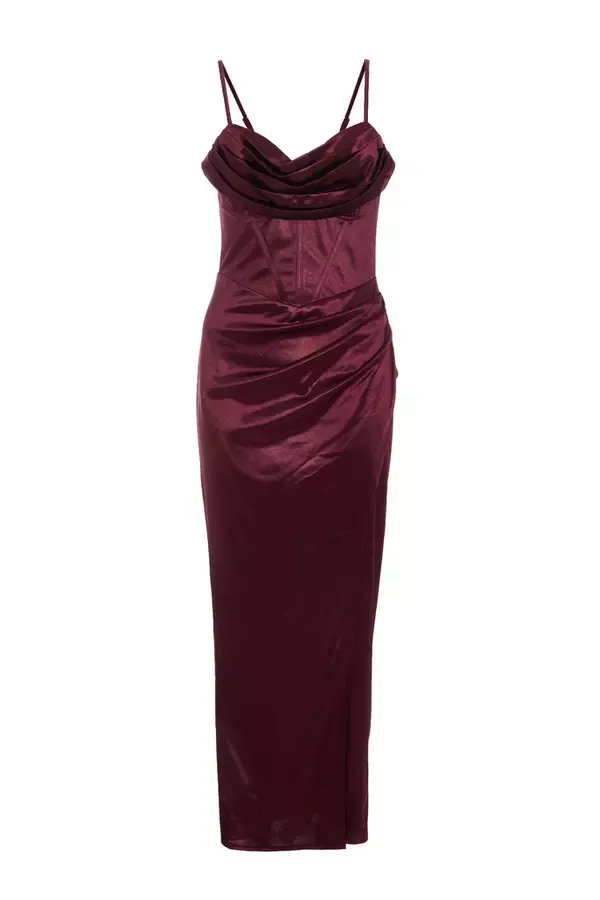 Quiz Clothing Dresses Dark Red Satin Corset Midi Dress 8211 Women
