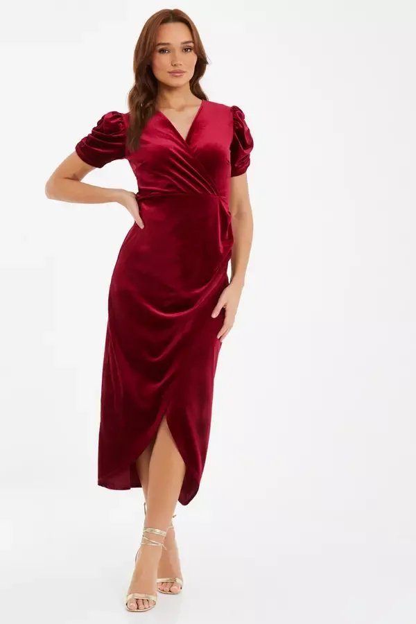 Quiz Clothing Dresses Dark Red Velvet Wrap Midaxi Dress 8211 Women