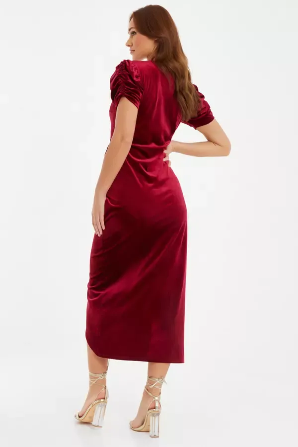 Quiz Clothing Dresses Dark Red Velvet Wrap Midaxi Dress 8211 Women