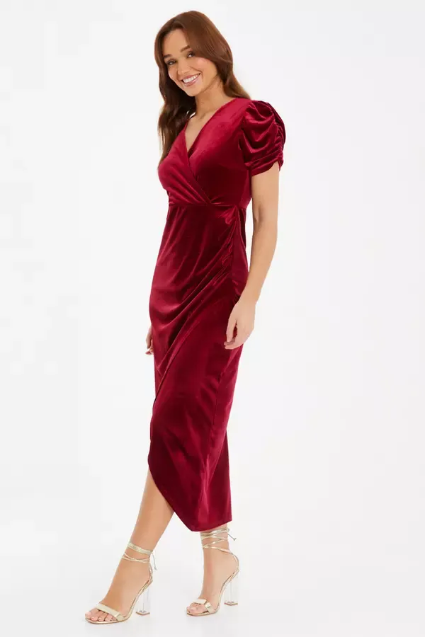 Quiz Clothing Dresses Dark Red Velvet Wrap Midaxi Dress 8211 Women