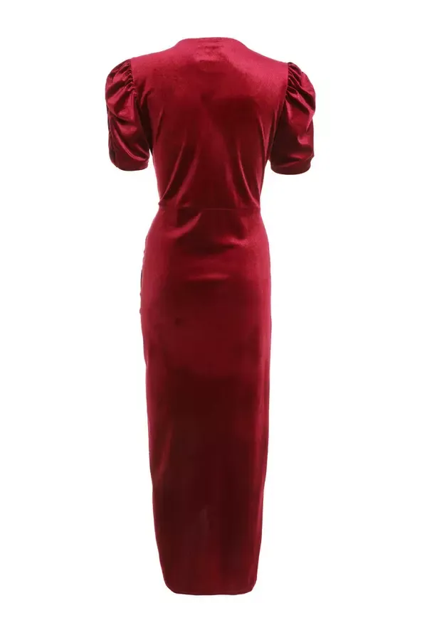 Quiz Clothing Dresses Dark Red Velvet Wrap Midaxi Dress 8211 Women