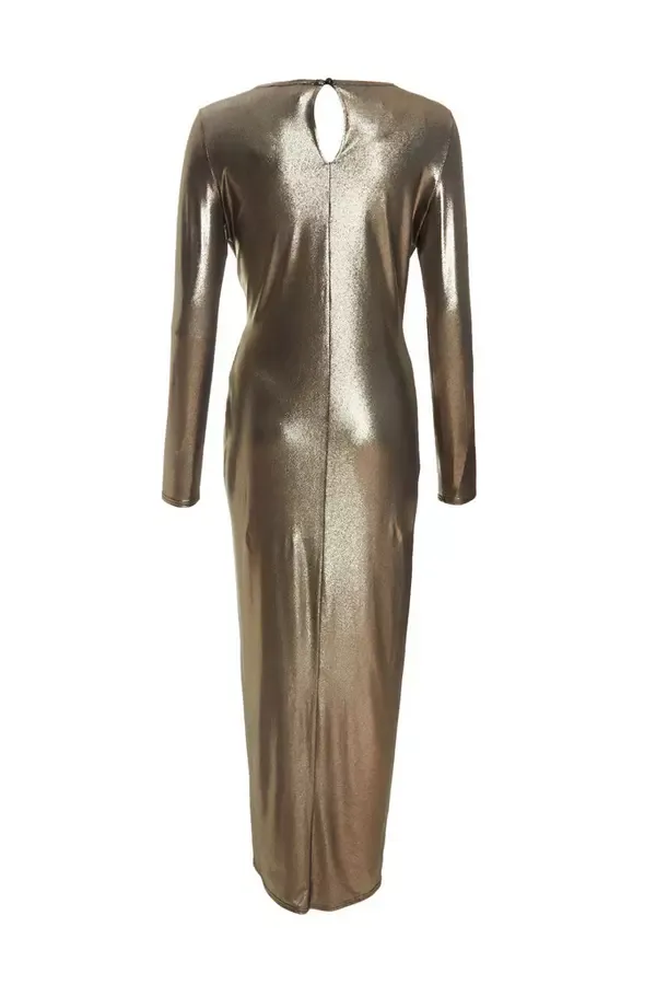 Quiz Clothing Dresses Gold Foil Ruched Maxi Dress 8211 Women