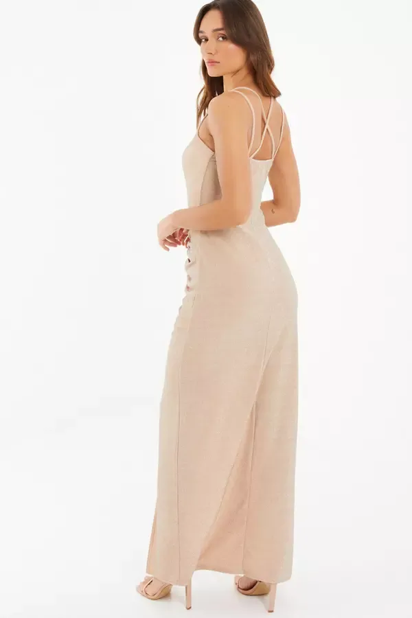 Quiz Clothing Dresses Gold Shimmer Ruched Maxi Dress 8211 Women