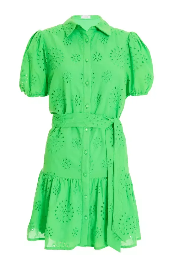 Quiz Clothing Dresses Green Embroidered Mini Shirt Dress 8211 Women