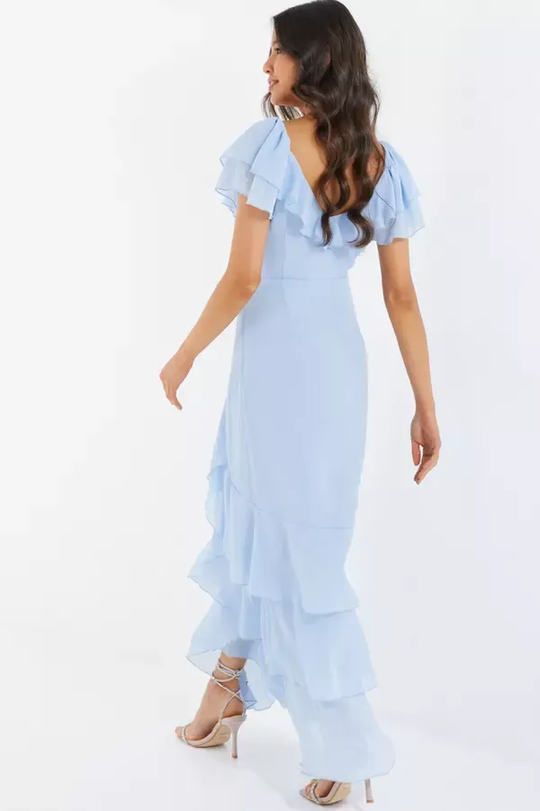 Quiz Clothing Dresses Light Blue Chiffon Frill Maxi Dress 8211 Women