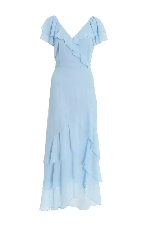 Quiz Clothing Dresses Light Blue Chiffon Frill Maxi Dress 8211 Women