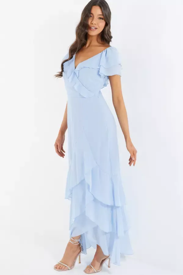 Quiz Clothing Dresses Light Blue Chiffon Frill Maxi Dress 8211 Women