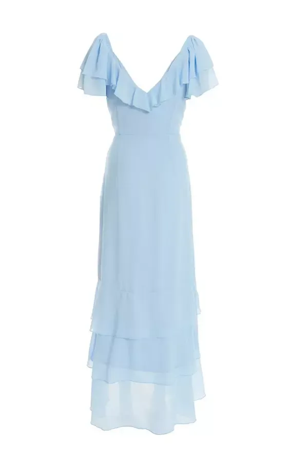 Quiz Clothing Dresses Light Blue Chiffon Frill Maxi Dress 8211 Women