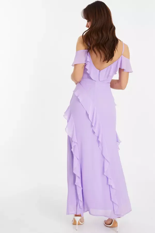 Quiz Clothing Dresses Lilac Chiffon Frill Drop Shoulder Maxi Dress 8211 Women