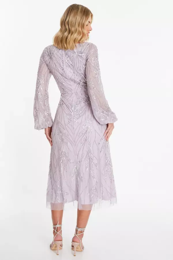 Quiz Clothing Dresses Lilac Embellished Wrap Midi Dress 8211 Women
