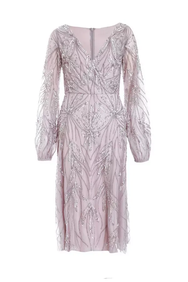 Quiz Clothing Dresses Lilac Embellished Wrap Midi Dress 8211 Women