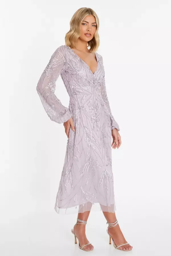 Quiz Clothing Dresses Lilac Embellished Wrap Midi Dress 8211 Women