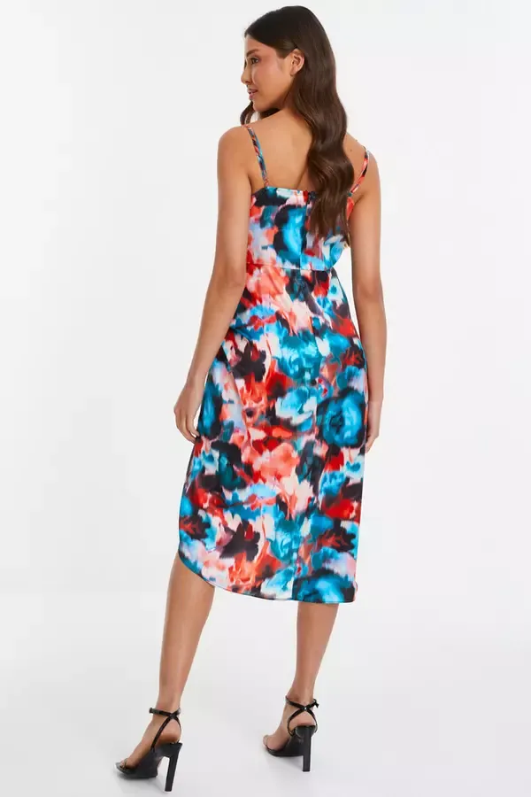 Quiz Clothing Dresses Multicoloured Satin Smudge Print Wrap Midi Dress 8211 Women Quiz Clothing Dresses Multicoloured Satin Smudge Print Wrap Midi Dress 8211 Women