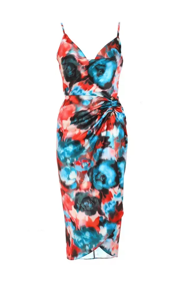 Quiz Clothing Dresses Multicoloured Satin Smudge Print Wrap Midi Dress 8211 Women Quiz Clothing Dresses Multicoloured Satin Smudge Print Wrap Midi Dress 8211 Women