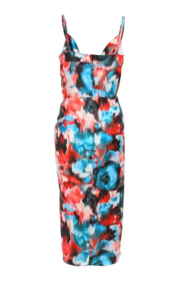 Quiz Clothing Dresses Multicoloured Satin Smudge Print Wrap Midi Dress 8211 Women Quiz Clothing Dresses Multicoloured Satin Smudge Print Wrap Midi Dress 8211 Women