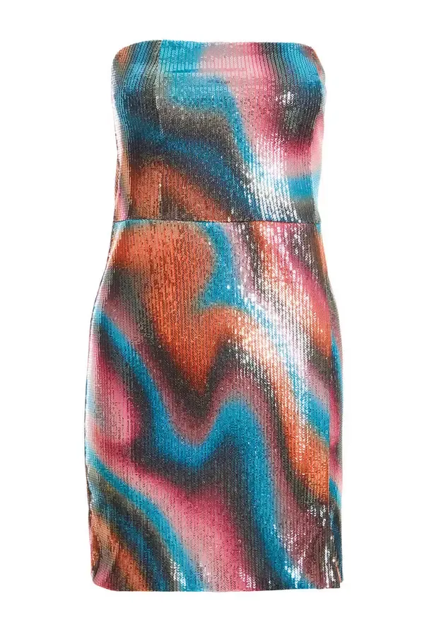 Quiz Clothing Dresses Multicoloured Sequin Marble Bandeau Mini Dress 8211 Women