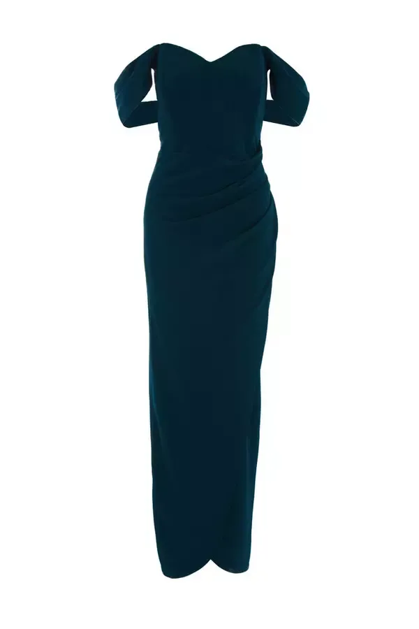 Quiz Clothing Dresses Navy Bardot Ruched Maxi Dress 8211 Women