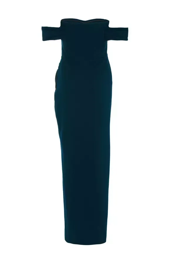 Quiz Clothing Dresses Navy Bardot Ruched Maxi Dress 8211 Women