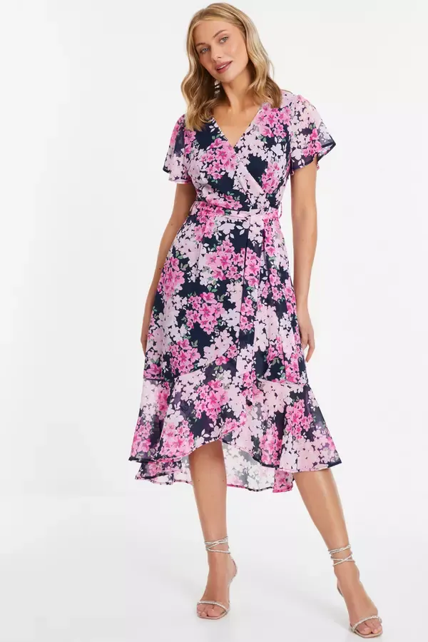 Quiz Clothing Dresses Navy Floral Dip Hem Midi Dress 8211 Women