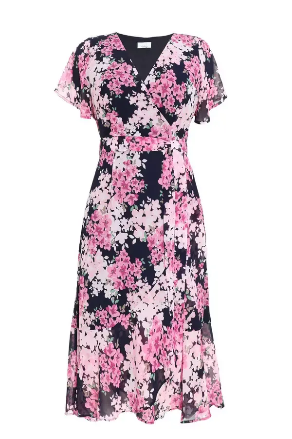 Quiz Clothing Dresses Navy Floral Dip Hem Midi Dress 8211 Women