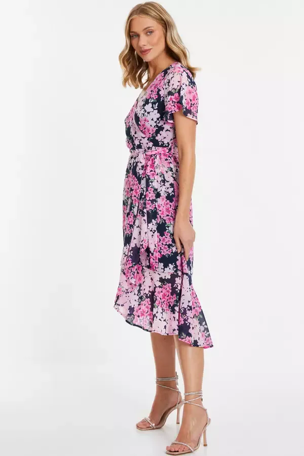 Quiz Clothing Dresses Navy Floral Dip Hem Midi Dress 8211 Women