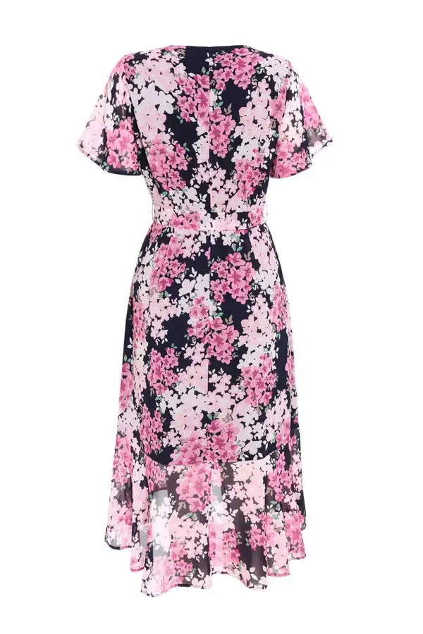 Quiz Clothing Dresses Navy Floral Dip Hem Midi Dress 8211 Women