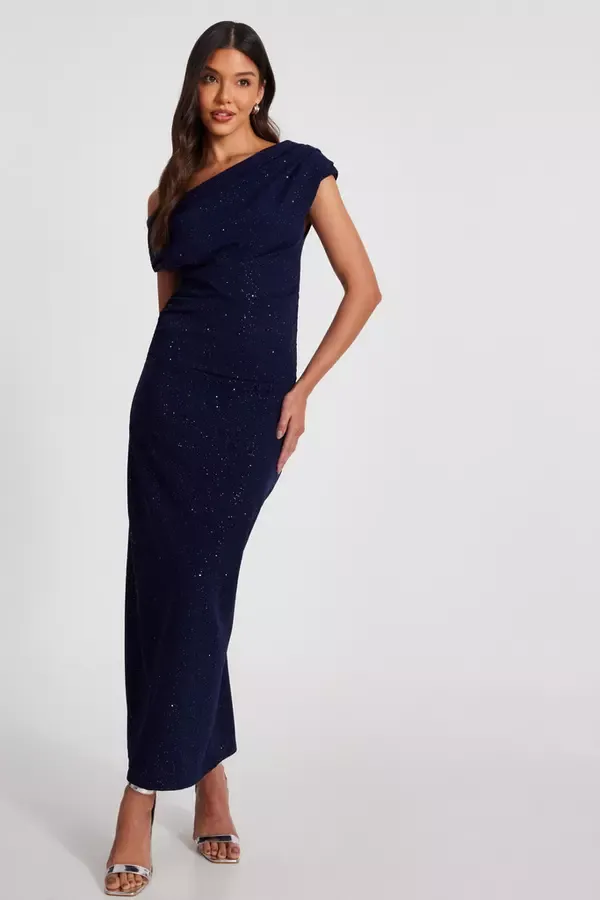 Quiz Clothing Dresses Navy Glitter Asymmetric Midi Dress 8211 Women