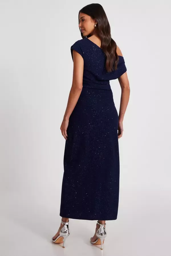 Quiz Clothing Dresses Navy Glitter Asymmetric Midi Dress 8211 Women