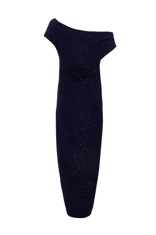 Quiz Clothing Dresses Navy Glitter Asymmetric Midi Dress 8211 Women