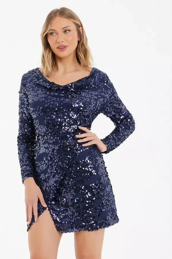 Quiz Clothing Dresses Navy Sequin Bodycon Mini Dress 8211 Women