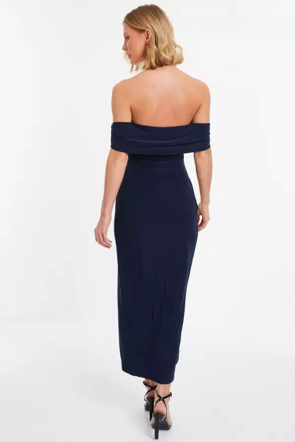 Quiz Clothing Dresses Navy Twist Bardot Bodycon Midi Dress 8211 Women